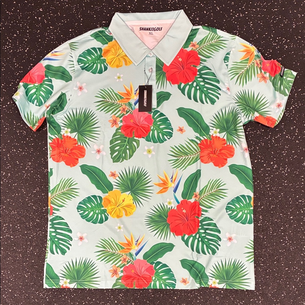 Mens Tropical Floral Shirt - Green and Red